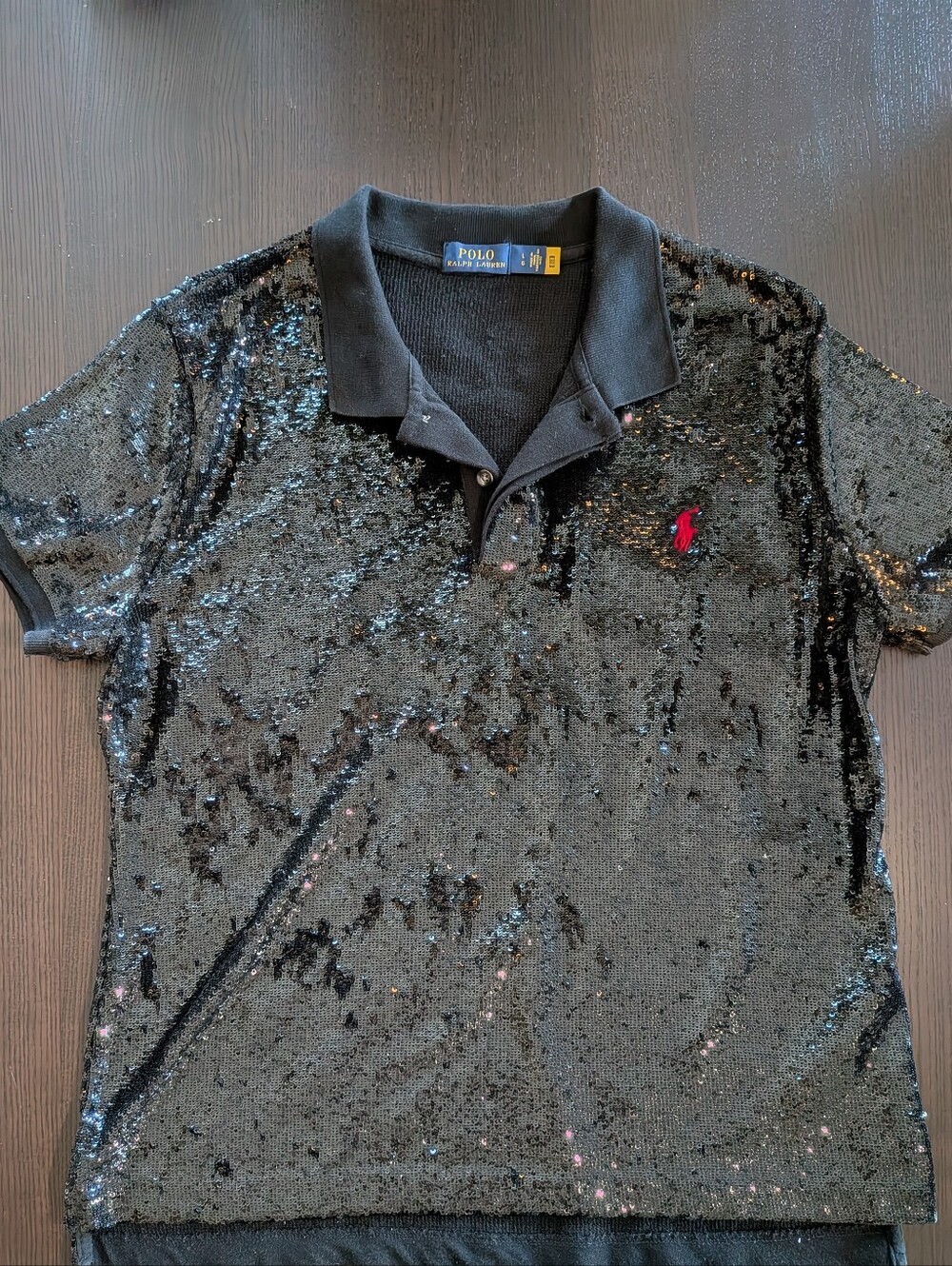 Polo by Ralph Lauren Black Sequin Polo with Red Pony